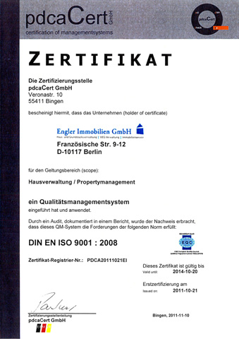 Qualitätsmanagement Zertifikat Engler