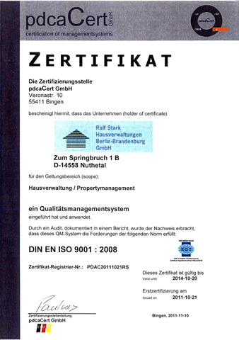 Qualitätsmanagement Zertifikat Ralf Stark